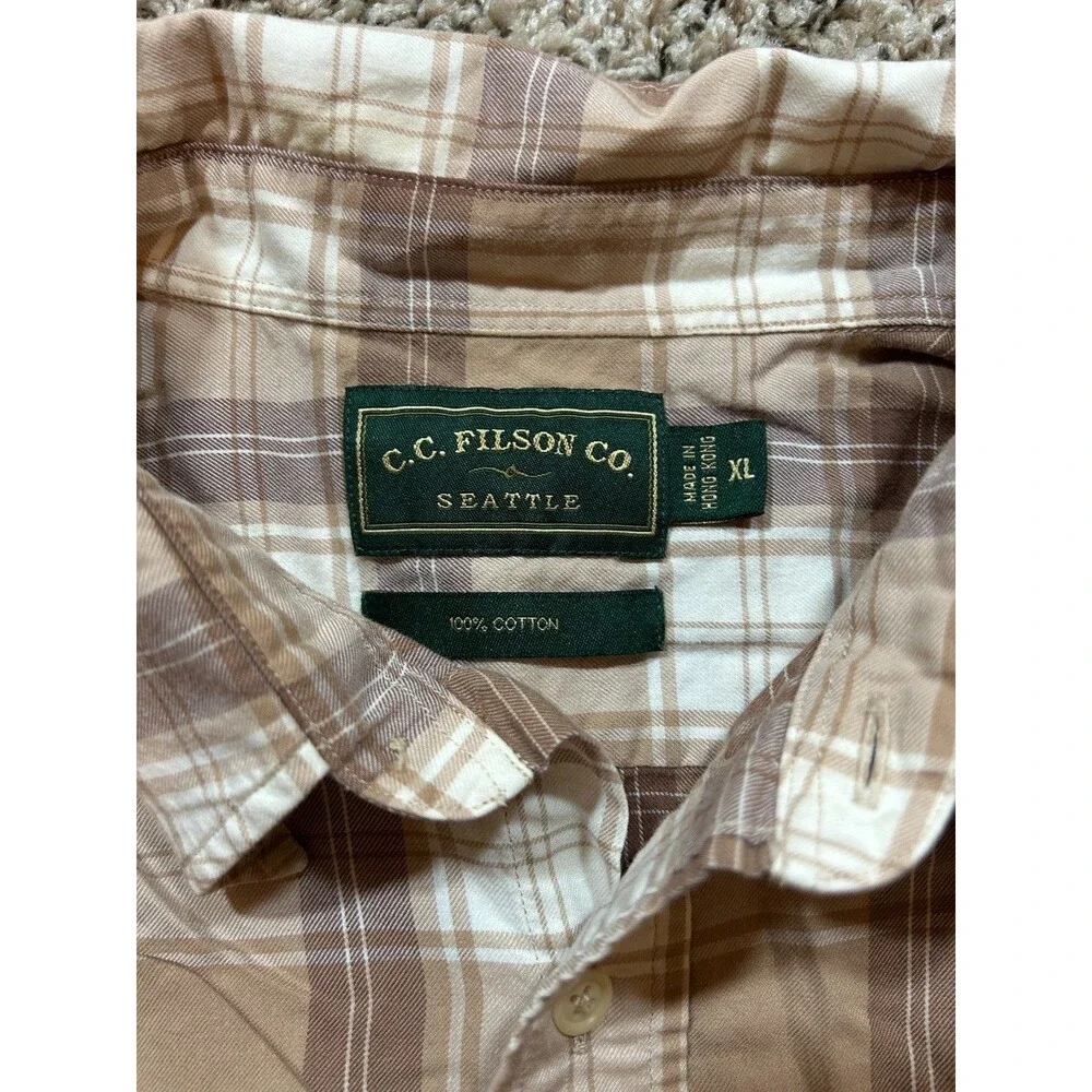C.C. Filson Co. Men's Casual Button-Down Shirt Tan Brown Plaid XL Cotton - Picture 2 of 5